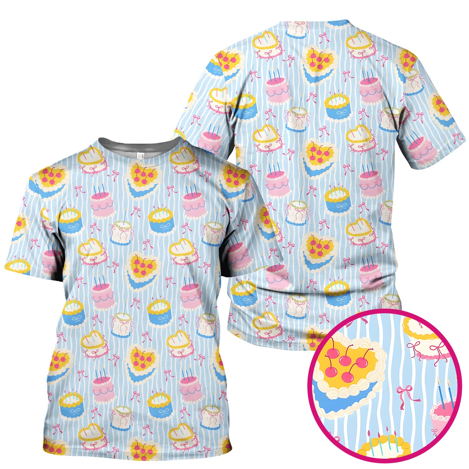 Coquette Cake Bow Stripe Pattern Scrub Top, Nursing Uniform for Women