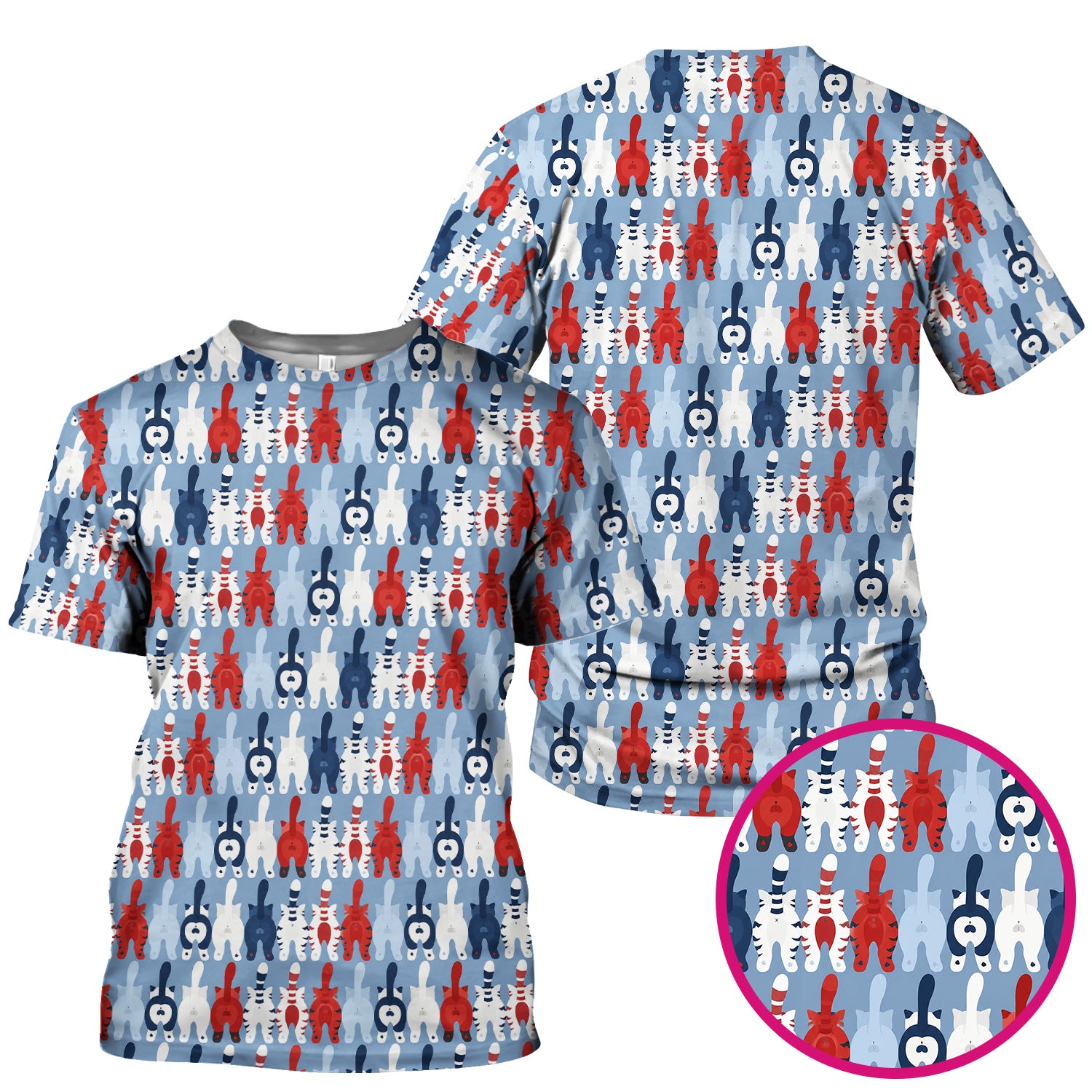 Colorful Patriotic Cat Tail Pattern Scrub Top, Comfortable Scrubs for Nurses