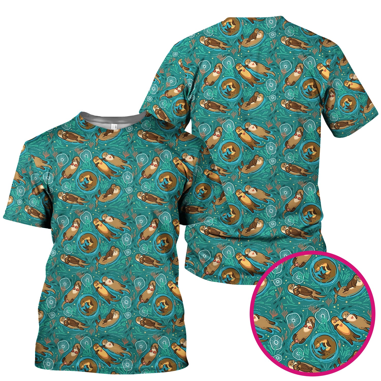 Sea Otter Floating Ocean Pattern Scrub Top, Comfortable Scrubs for Nurses