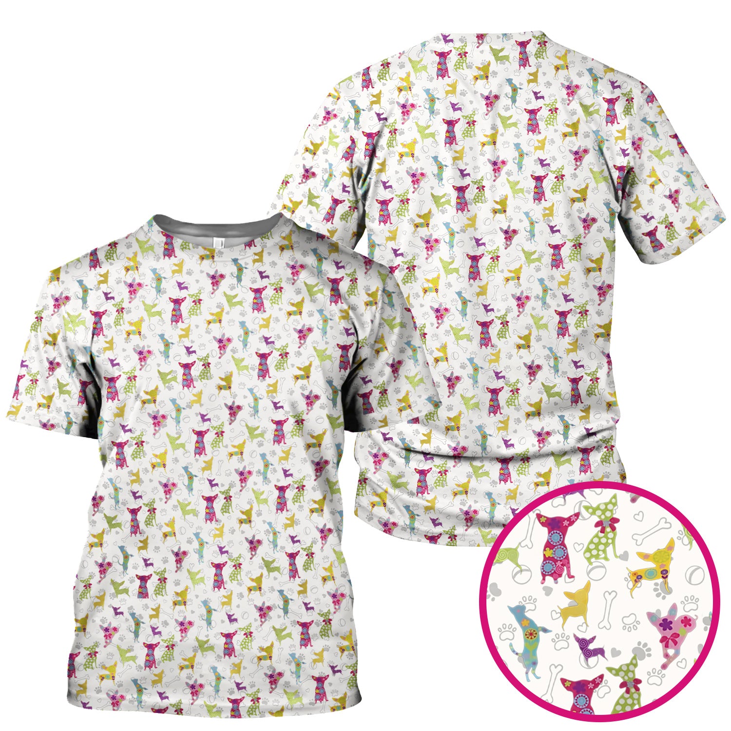 Colorful Playful Dog Print Nurse Scrub Top, Comfortable Scrubs for Nurses