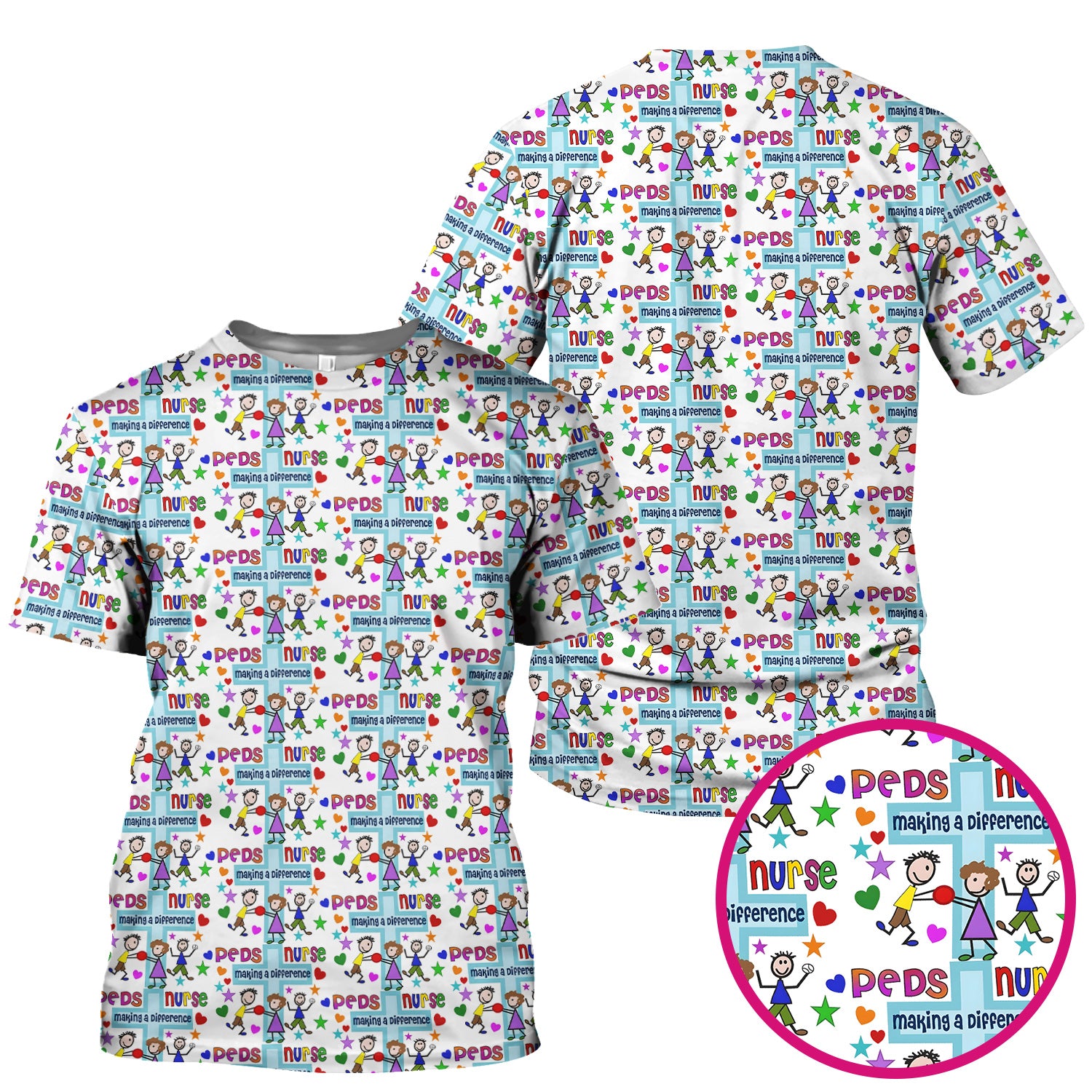 Peds Nurse Making A Difference Pattern Scrub Top, Comfortable Scrubs for Nurses