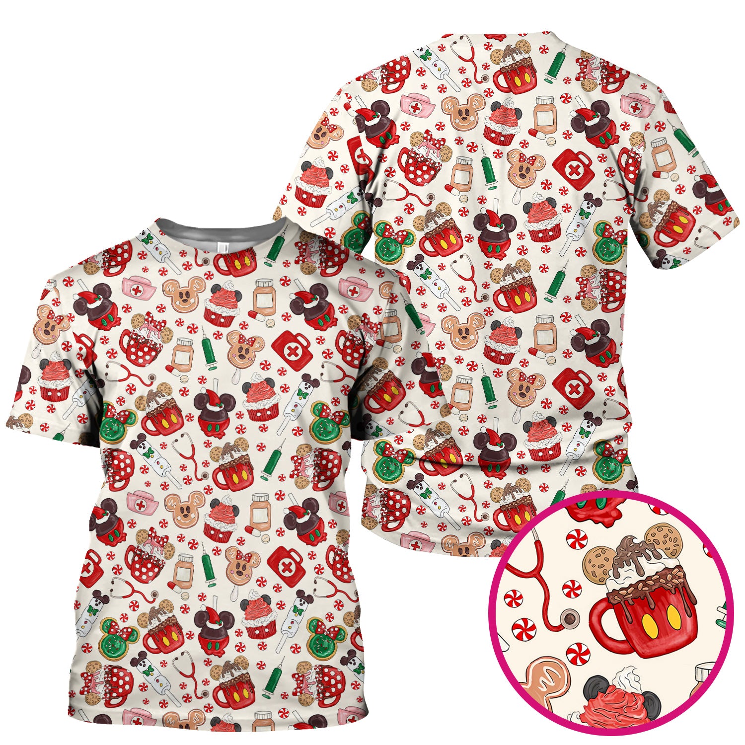 Christmas Scrub Top for Nurses - Cute Gingerbread Cupcake Candy Medical Shirt - Xmas Holiday Uniform for Women RN CNA LPN