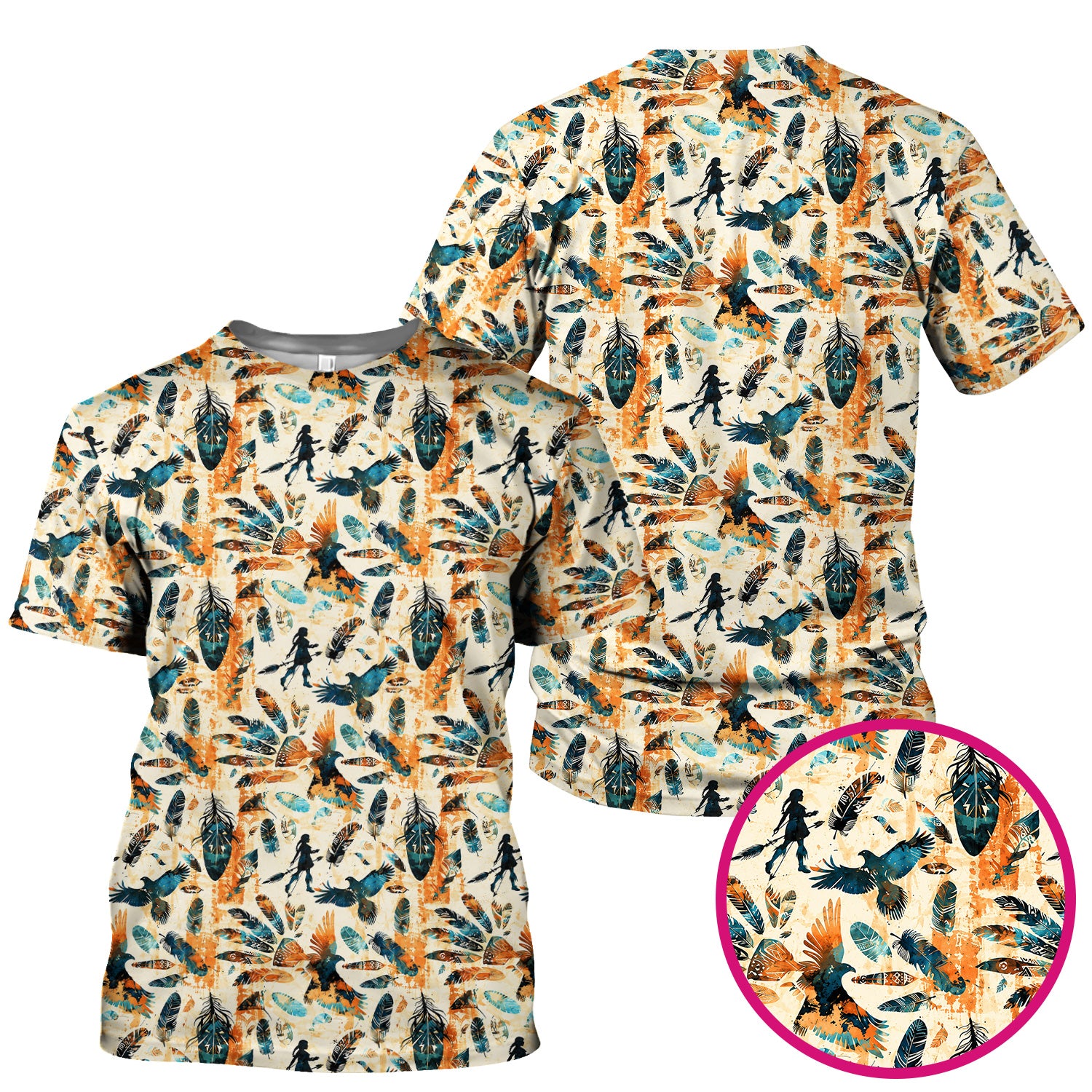 Feather Birds Tribal Print Scrub Top, Comfortable Scrubs for Nurses