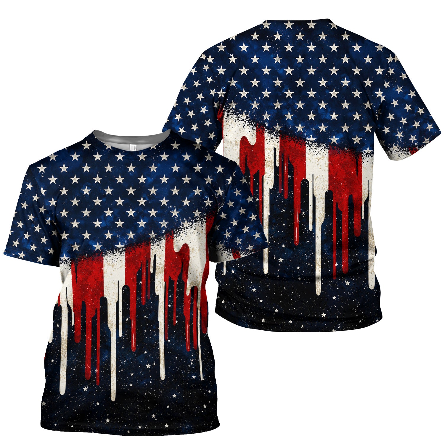 Festive Patriotic Dripping Flag Pattern Scrub Top, Comfortable Scrubs for Nurses