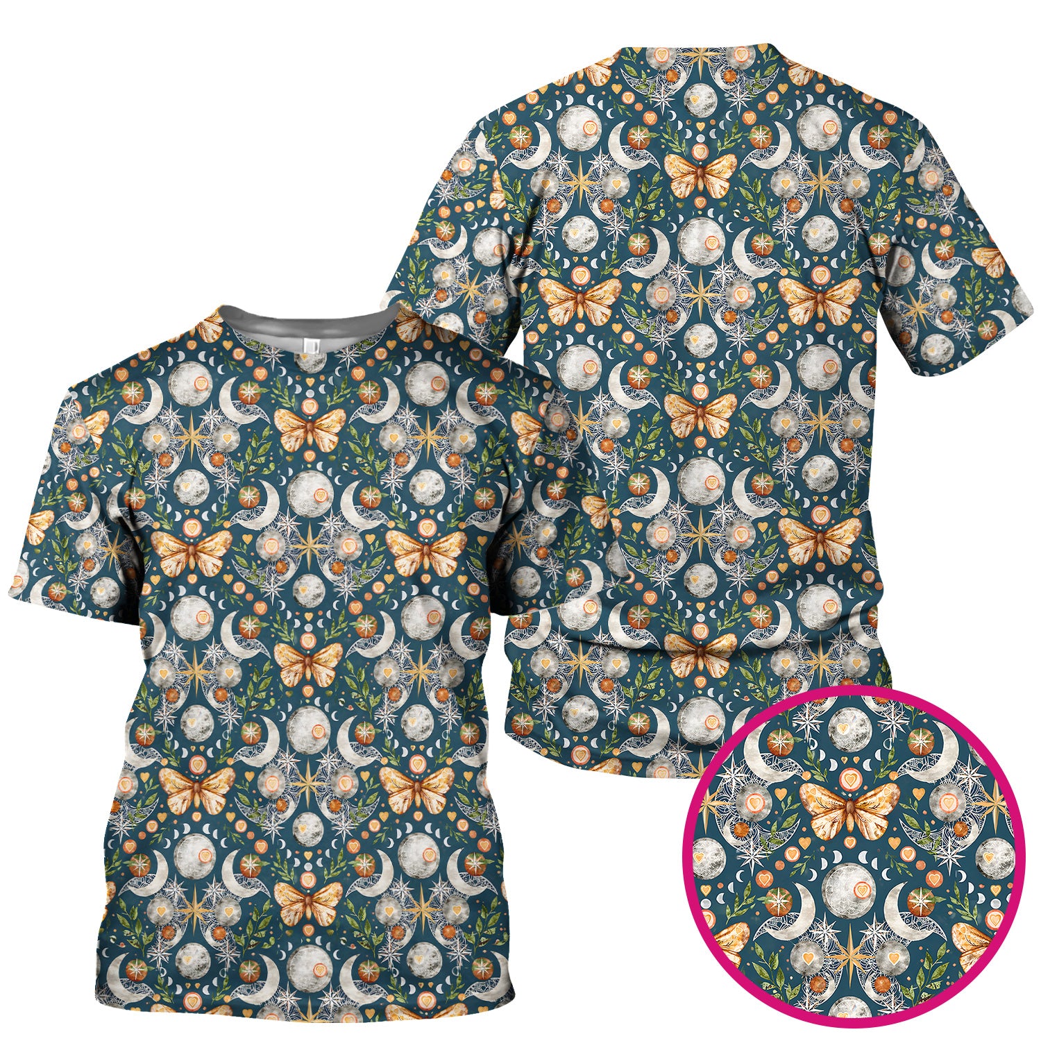 Celestial Butterfly Moonlight Pattern Scrub Top, Comfortable Scrubs for Nurses