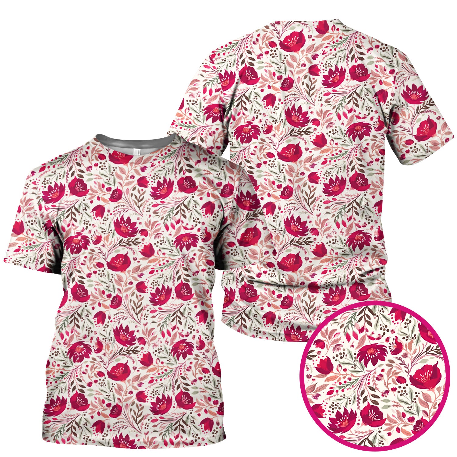 Elegant Floral Botanical Pattern Scrub Top, Breathable Fabrics Nursing Uniform