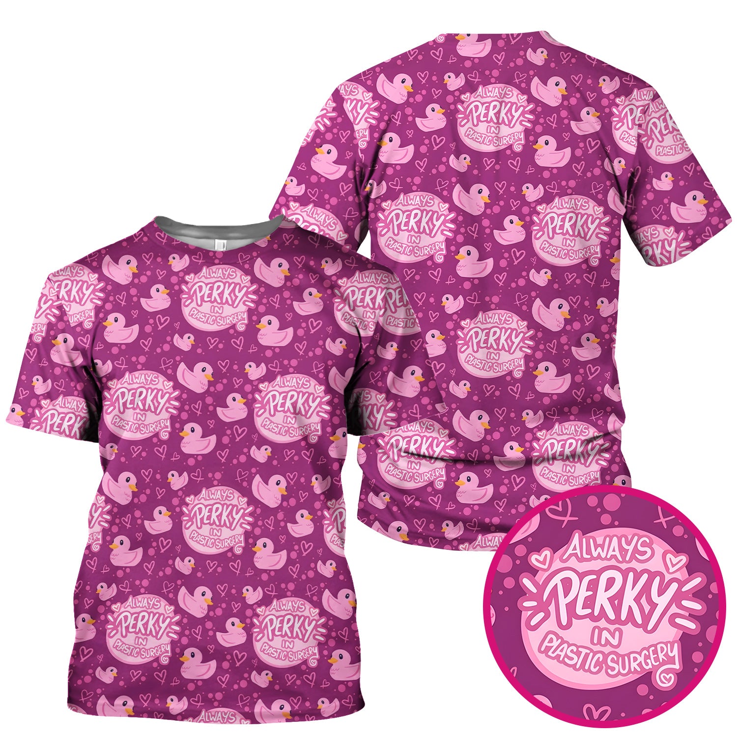 Always Perky Plastic Surgery Duck Pattern Scrub Top, Comfortable Scrubs for Nurses