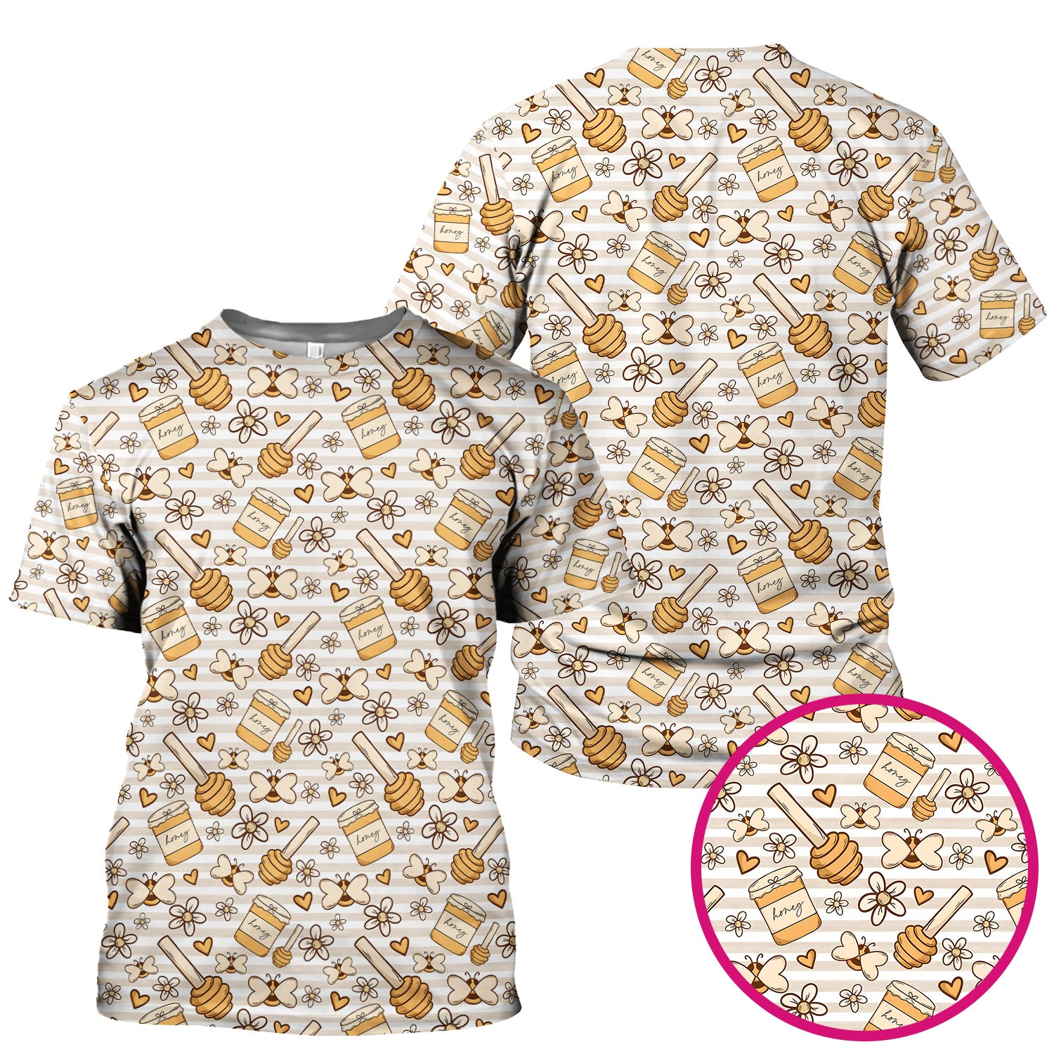 Honey Jar With Daisy Flower Pattern Scrub Top, Breathable Fabrics Nursing Uniform