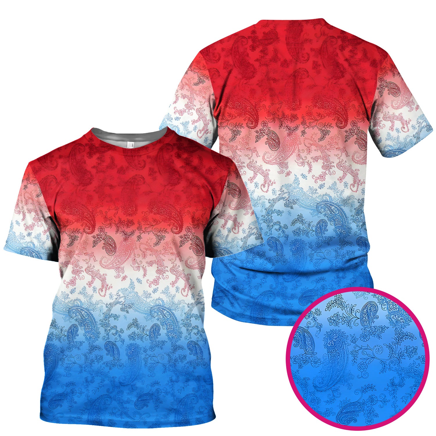 Red Blue Paisley Ombre Pattern Scrub Top, Comfortable Scrubs for Nurses
