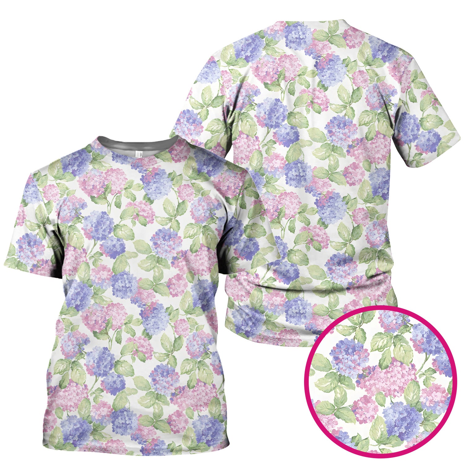 Soft Pastel Watercolor Hydrangea Floral Pattern Scrub Top, Comfortable Scrubs for Nurses
