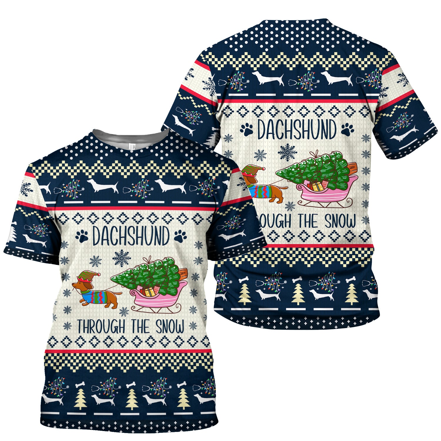 Christmas Dachshund Scrub Top, Cute Wiener Dog Holiday Medical Uniform, Funny “Dachshund Through The Snow” Scrubs For Nurse Or Dog Lover