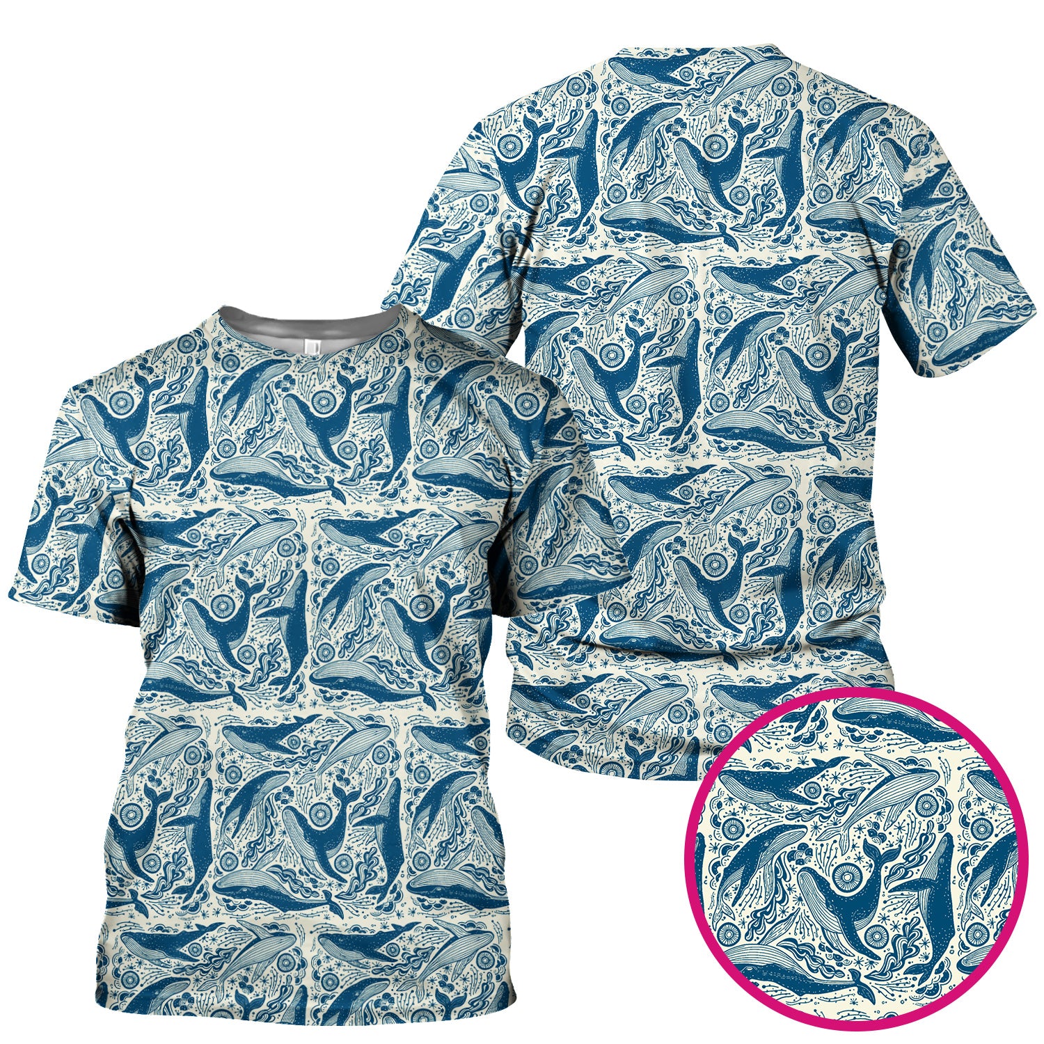 Blue Whale Ocean Pattern Scrub Top, Breathable Fabrics Nursing Uniform