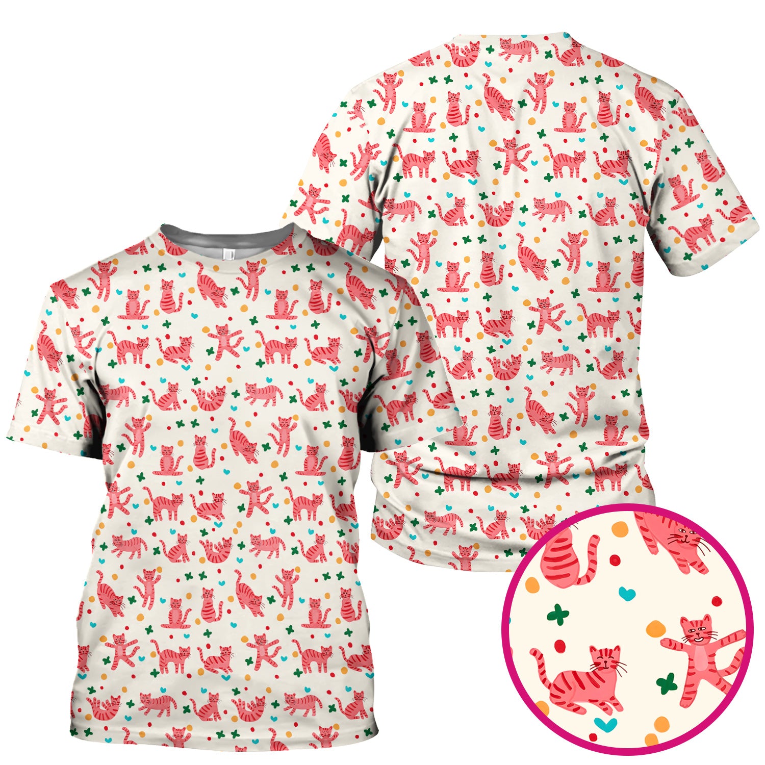 Cute Pink Cat Pattern Scrub Top, Comfortable Scrubs for Nurses