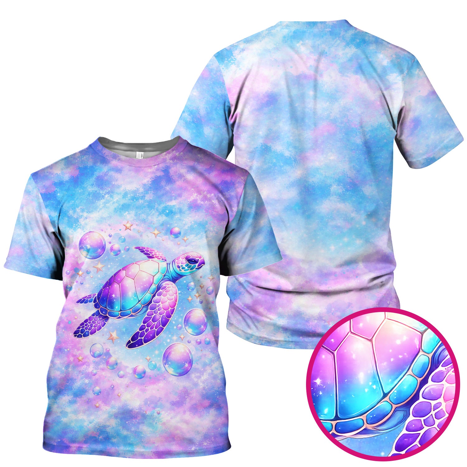 Pastel Galaxy Sea Turtle Bubble Art Scrub Top, Breathable Fabrics Nursing Uniform