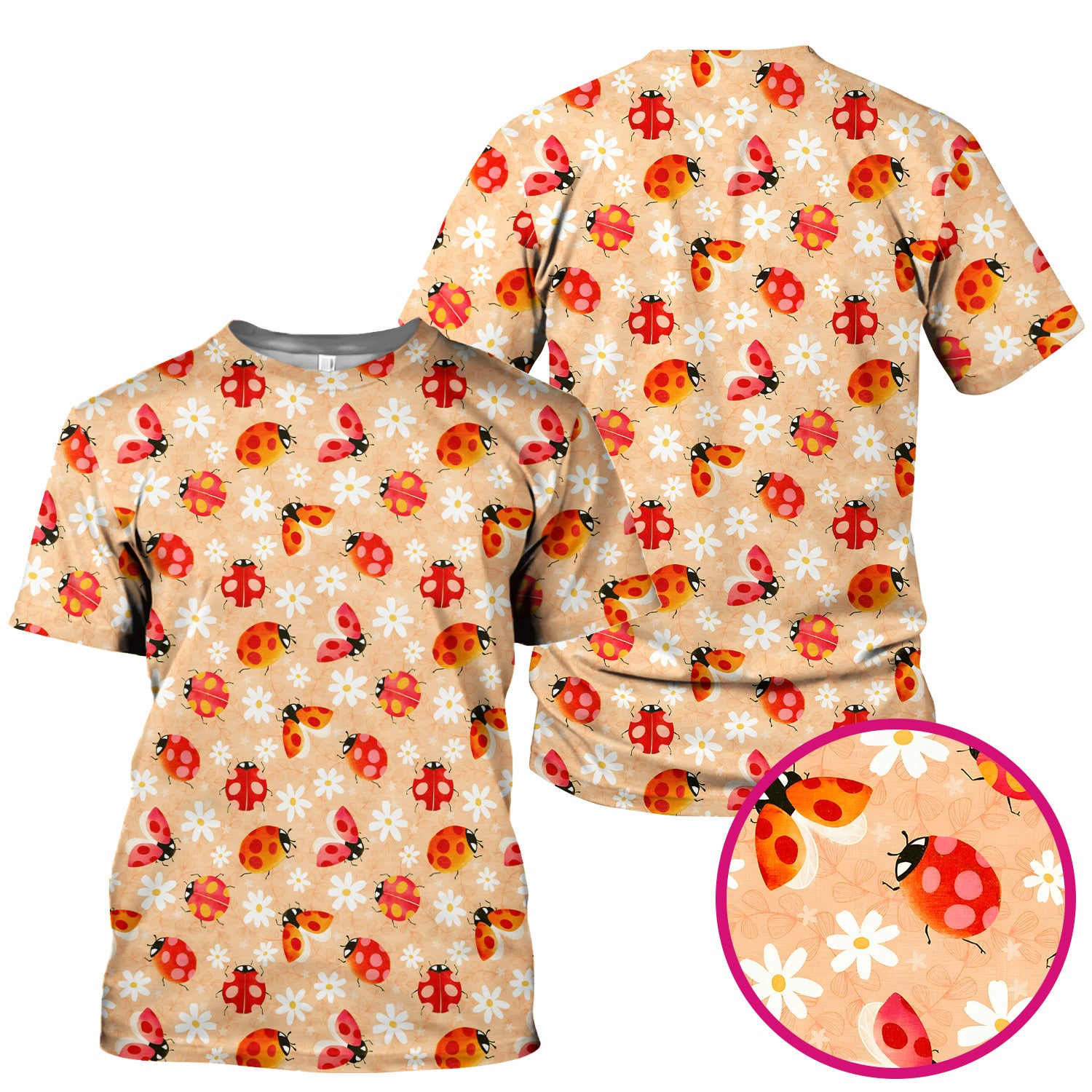 Ladybug Daisy Floral Pattern Scrub Top, Comfortable Scrubs for Nurses