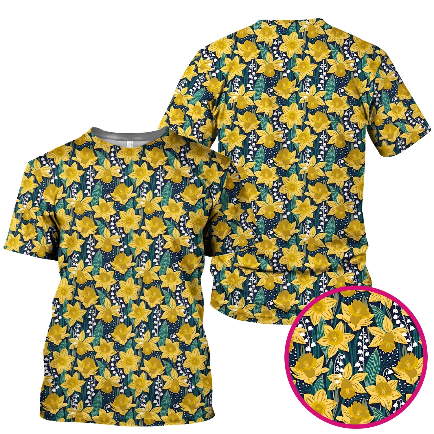 Yellow Daffodil Lily Valley Pattern Scrub Top, Comfortable Scrubs for Nurses