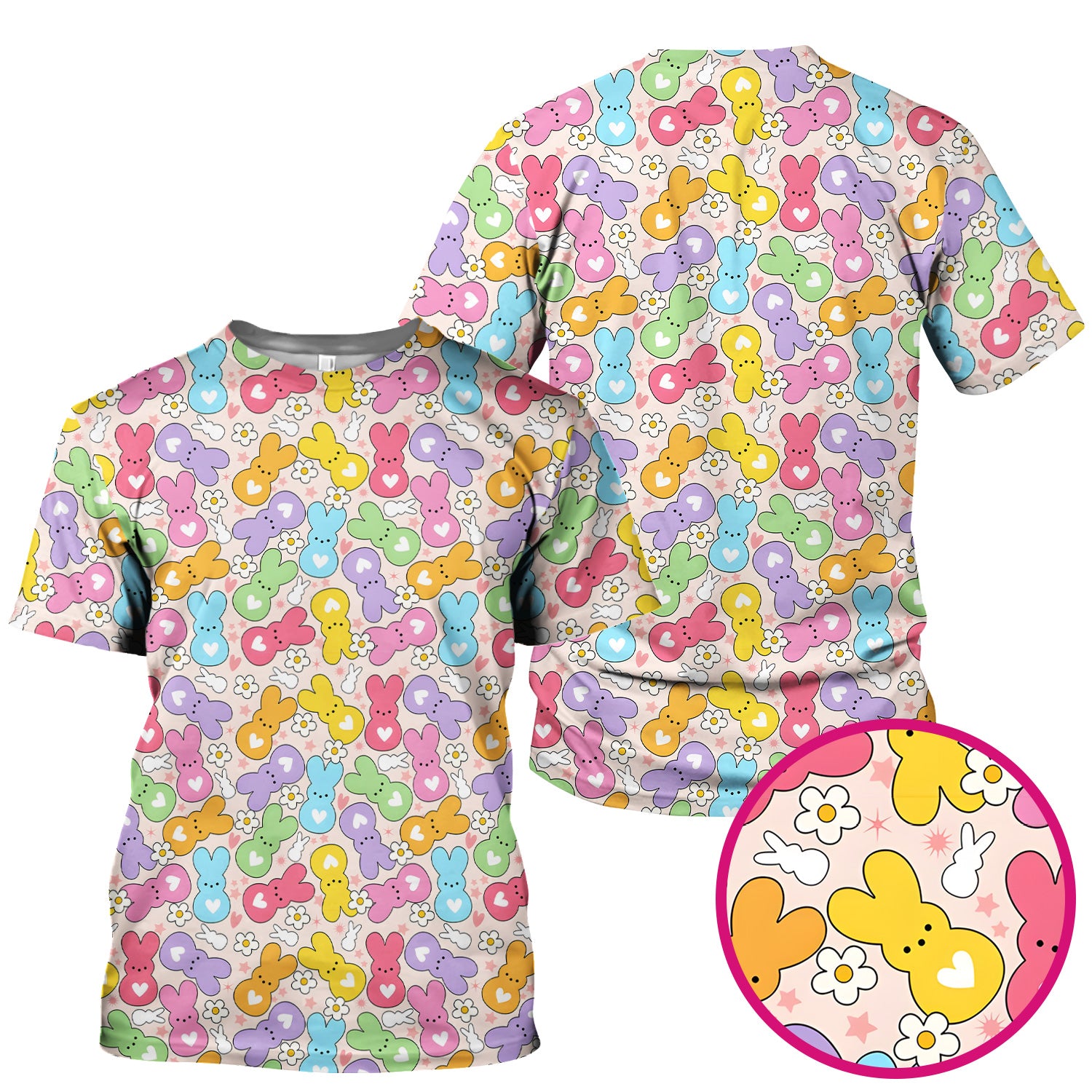 Sweet Pastel Bunny Daisy Pattern Scrub Top, Comfortable Scrubs for Nurses, Easter