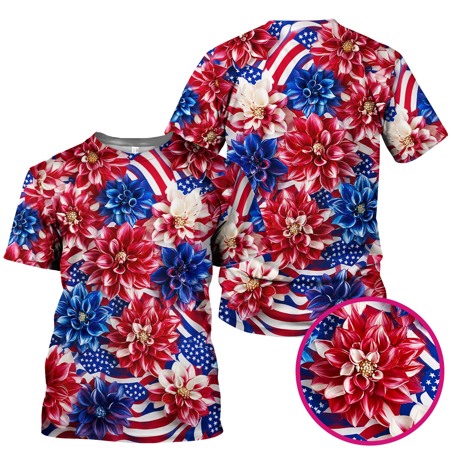 Festive Patriotic Floral Flag Pattern Scrub Top, Comfortable Scrubs for Nurses