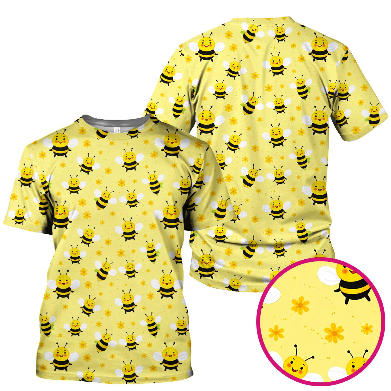 Cute Smiling Bee Yellow Floral Print Scrubs, Comfortable Scrubs for Nurses
