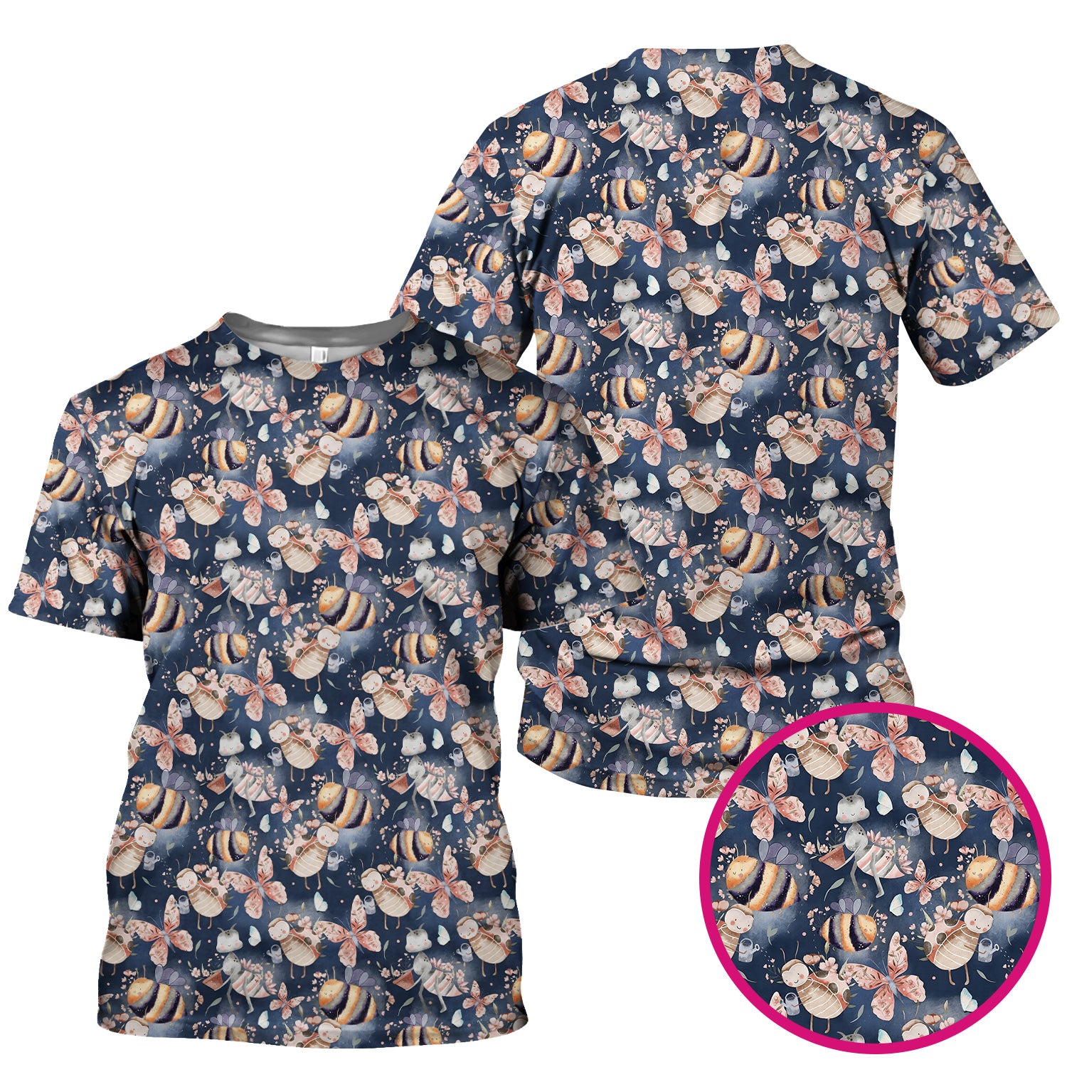 Cute Whimsical Bee Fairy Garden Pattern Scrub Top, Comfortable Scrubs for Nurses
