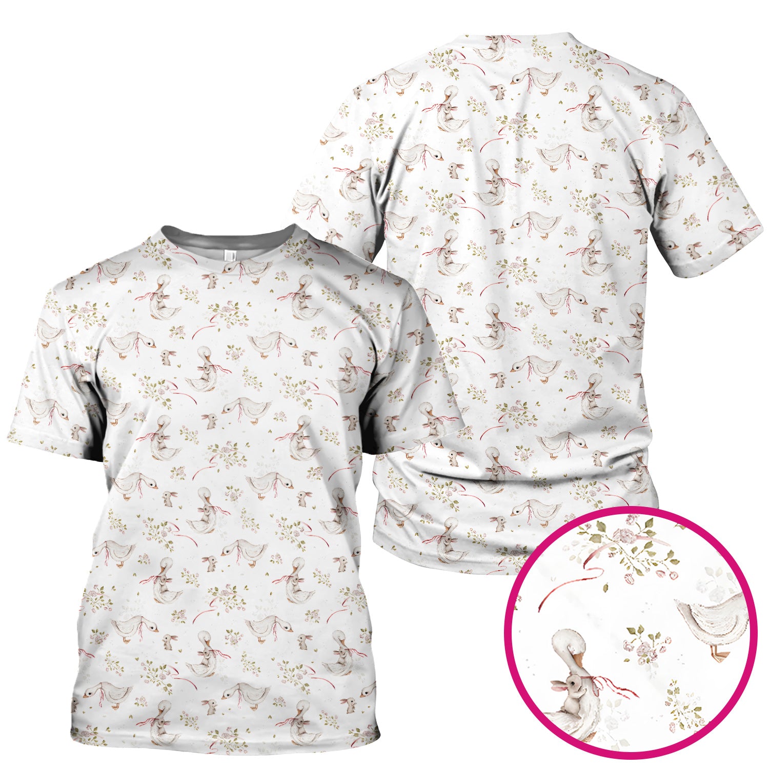 Cute Duck Bunny Floral Print Scrub Top, Breathable Fabrics Nursing Uniform, Easter