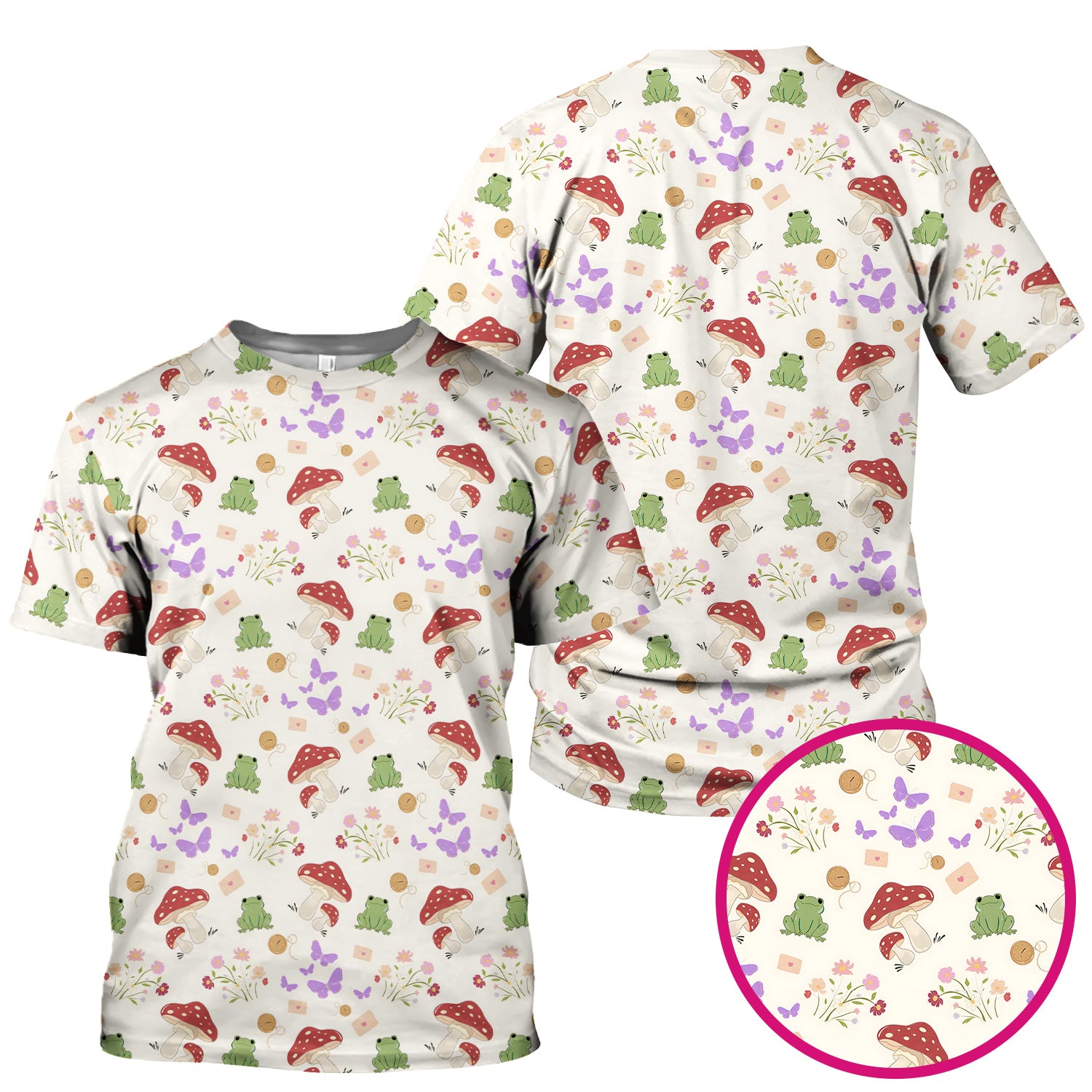 Adorable Nurse Frog and Mushroom Garden Print Scrub Top, Comfortable Scrubs for Nurses