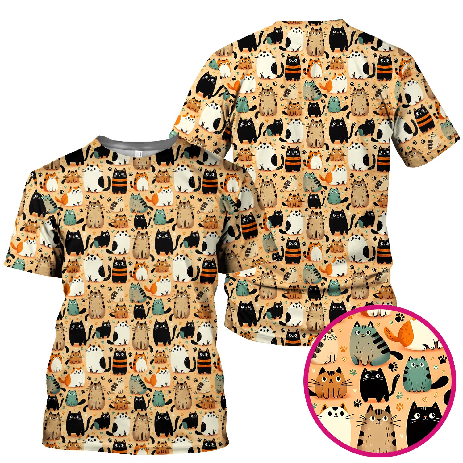 Cat Parade Doodle Pattern Scrub Top, Comfortable Scrubs for Nurses