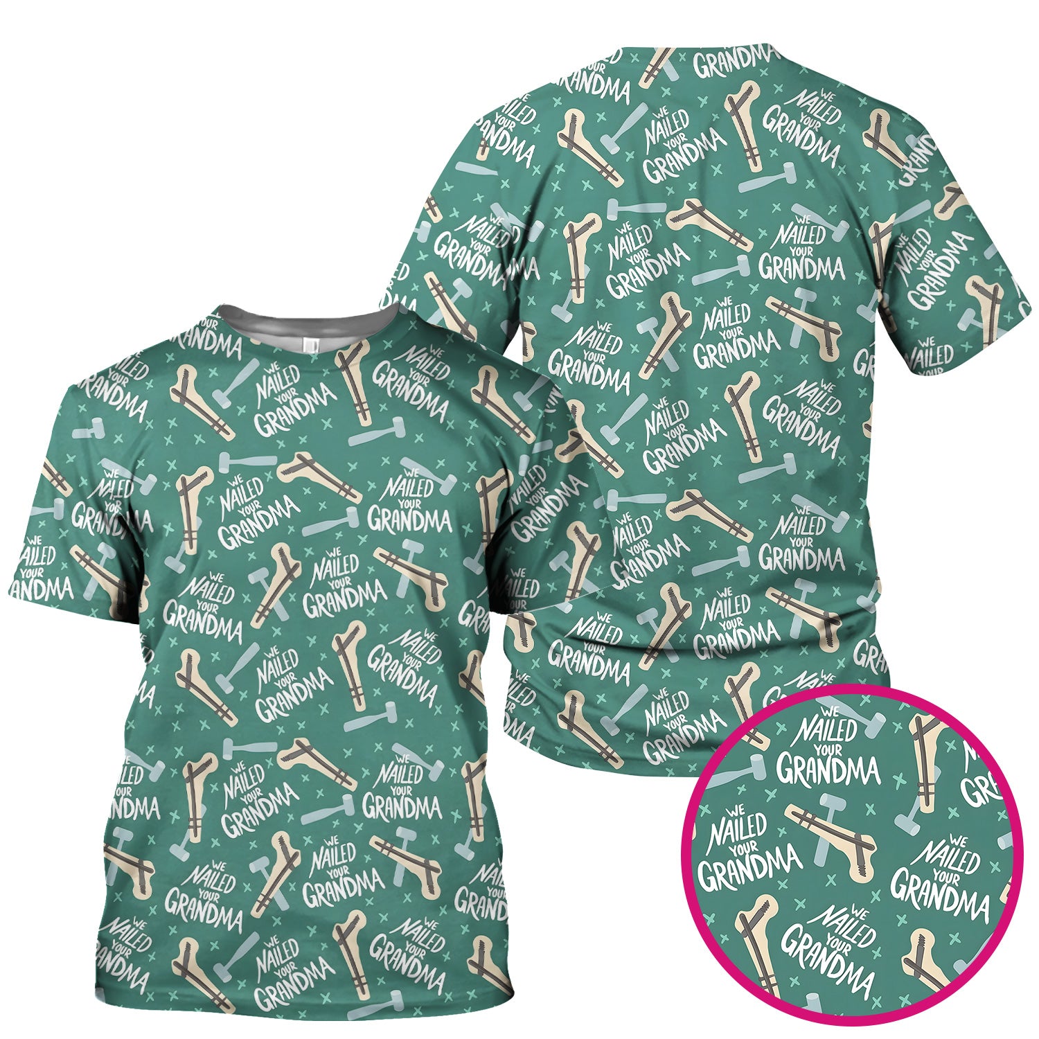Funny Orthopedic Bone Hammer We Nailed Your Grandma Pattern Scrub Top, Comfortable Scrubs for Nurses