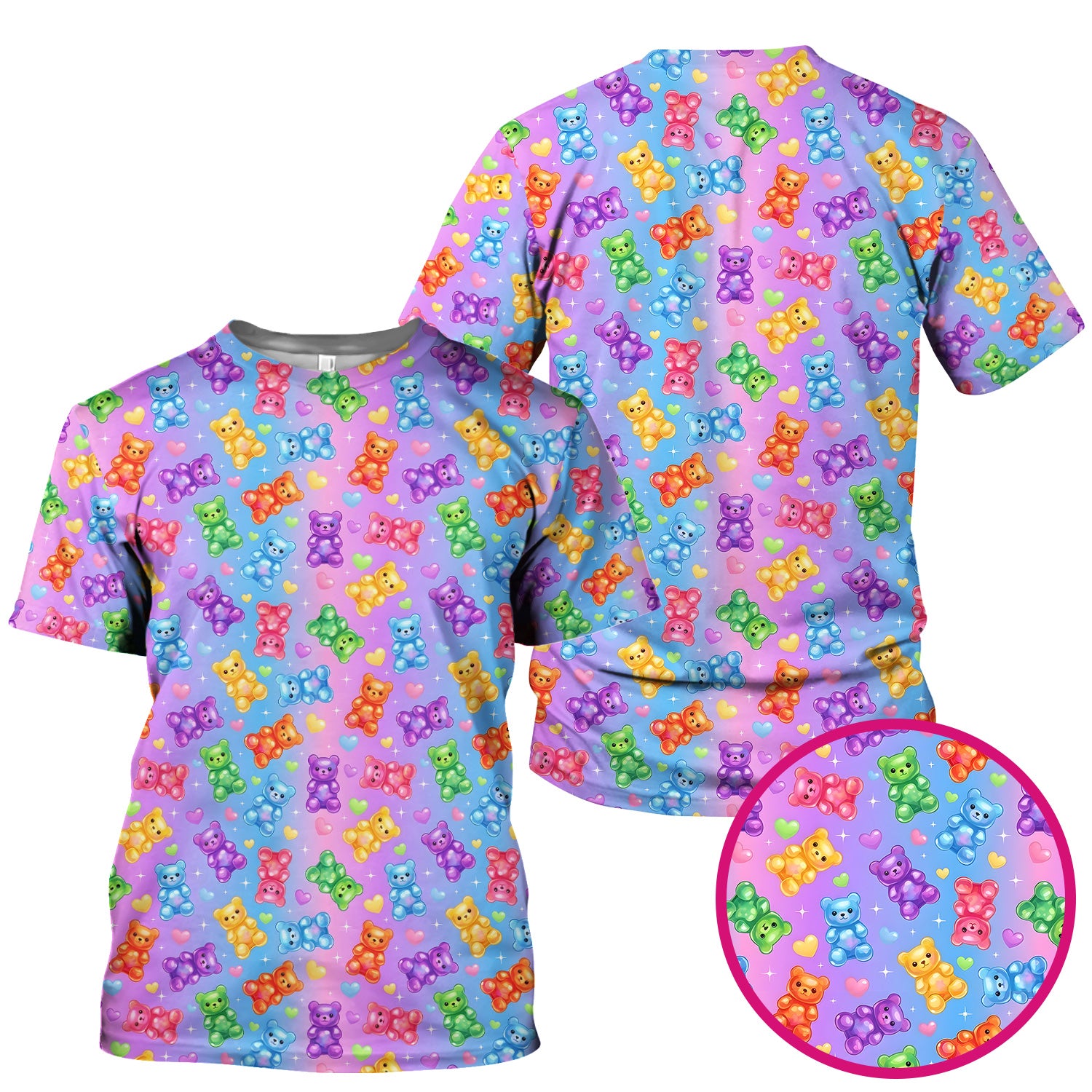 Colorful Gummy Bear Pattern Scrub Top, Breathable Fabrics Nursing Uniform