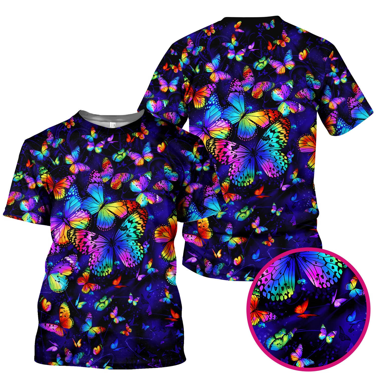 Vibrant Rainbow Butterfly Galaxy Pattern Scrub Top, Comfortable Scrubs for Nurses