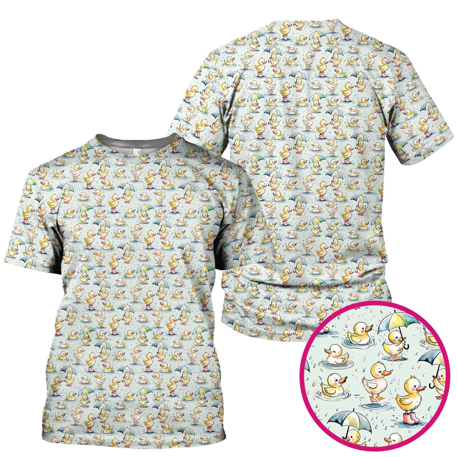 Playful Duck Rain Umbrella Print Nurse Scrub Top, Breathable Fabrics Nursing Uniform