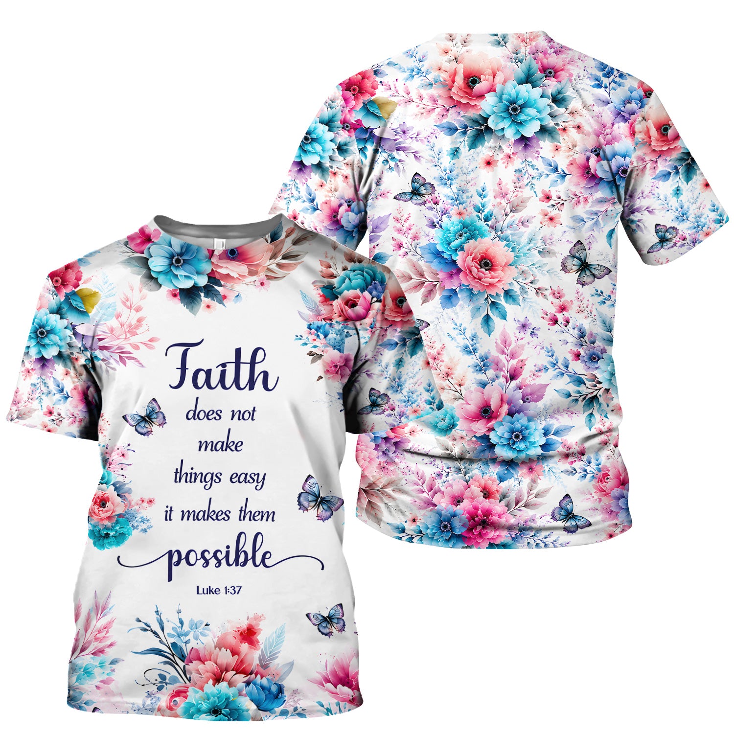 Inspirational Faith Floral Butterfly Pattern Scrub Top, Comfortable Scrubs for Nurses