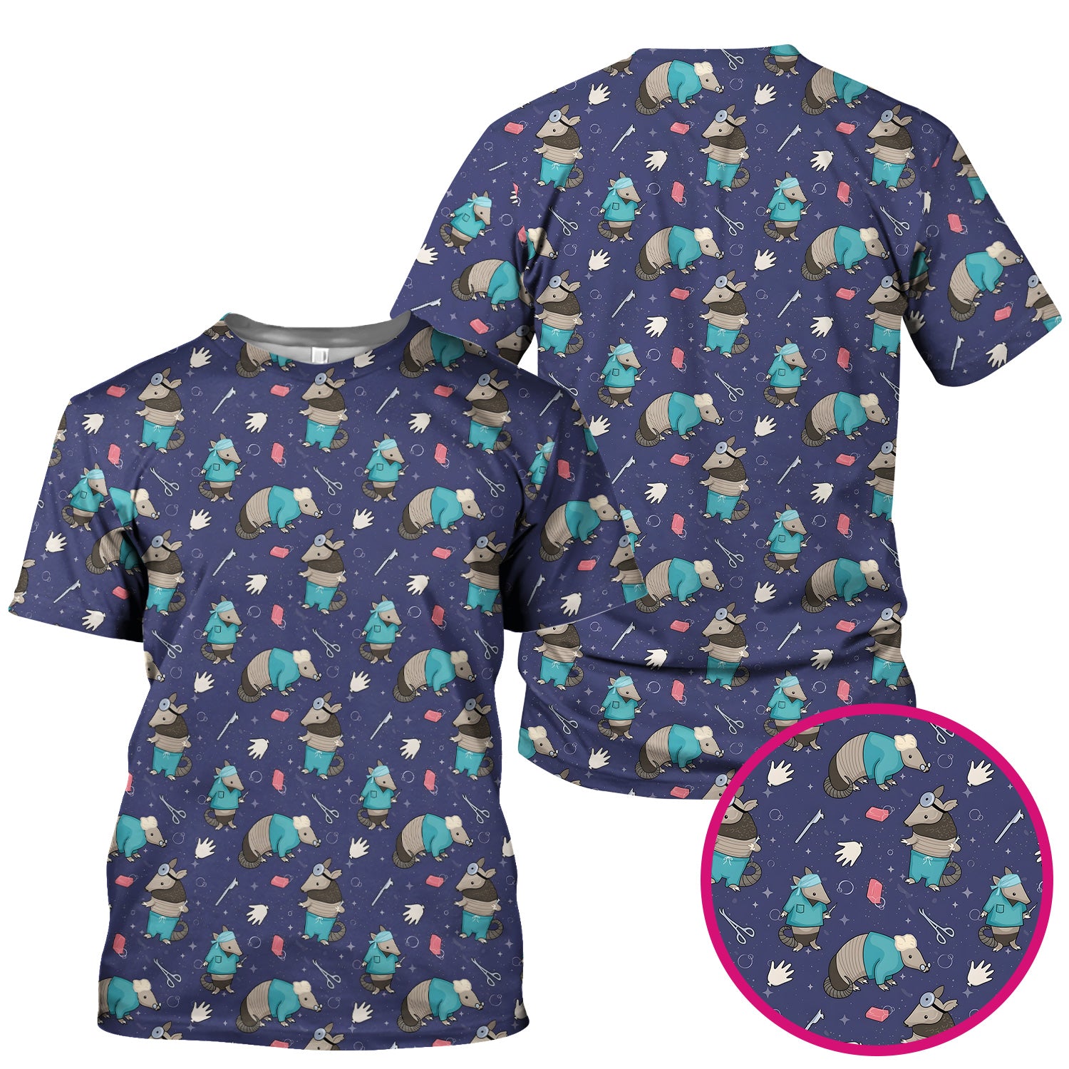 Armadillo Doctor Medical Tools Pattern Scrub Top, Comfortable Scrubs for Nurses