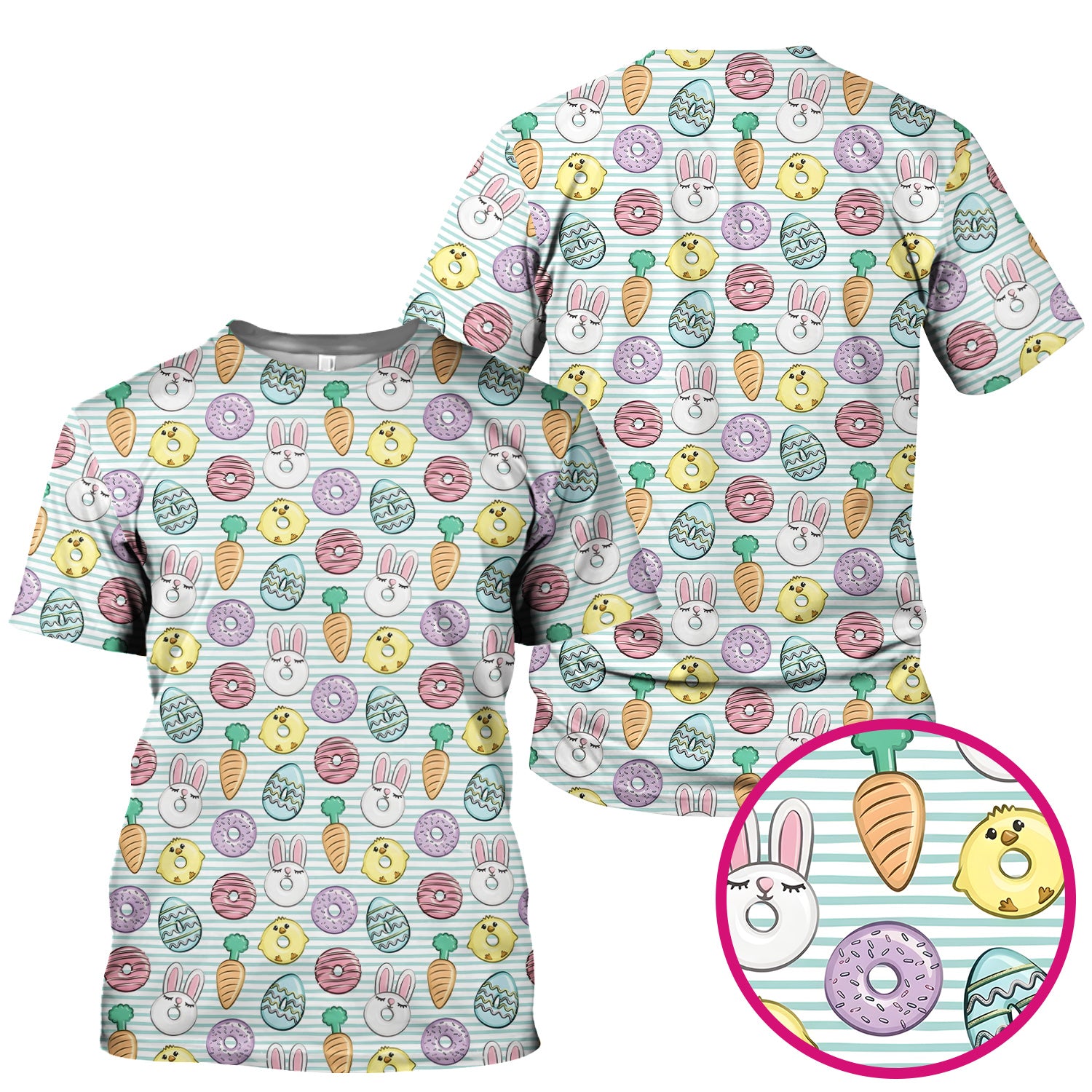 Funny Easter Chick Bunny Pattern Scrub Top, Breathable Fabrics Nursing Uniform