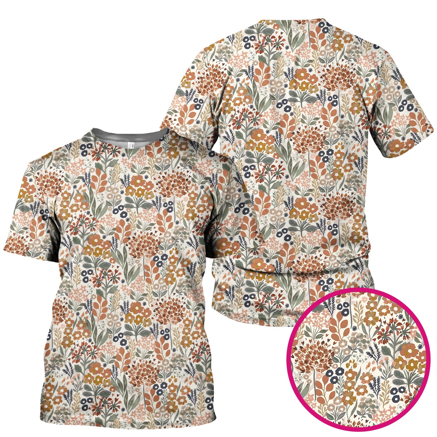 Vintage Botanical Floral Pattern Scrub Top, Breathable Fabrics Nursing Uniform