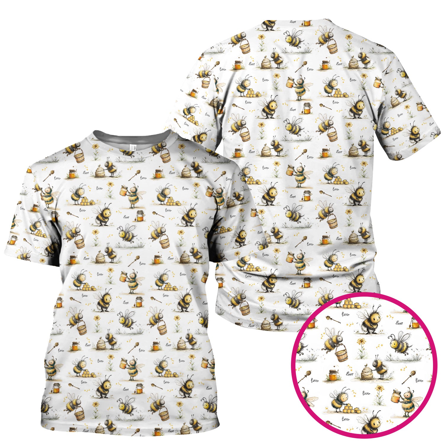 Cute Honey Bee Jar Garden Pattern Scrub Top, Comfortable Scrubs for Nurses