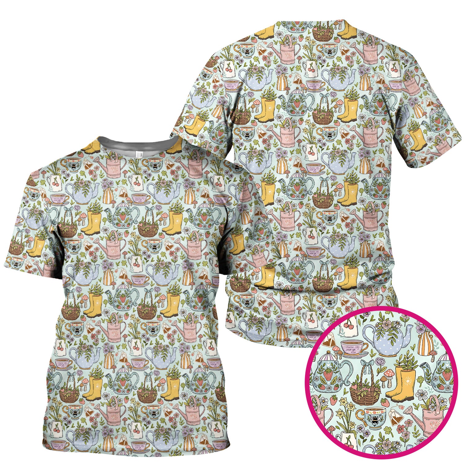 Garden Tea Party Floral Print Scrub Top, Comfortable Scrubs for Nurses