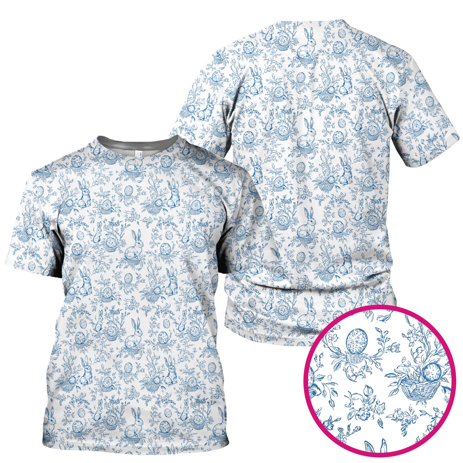 Easter Bunny Floral Egg Toile Pattern Design Print Scrub Top , Comfortable Scrubs for Nurses