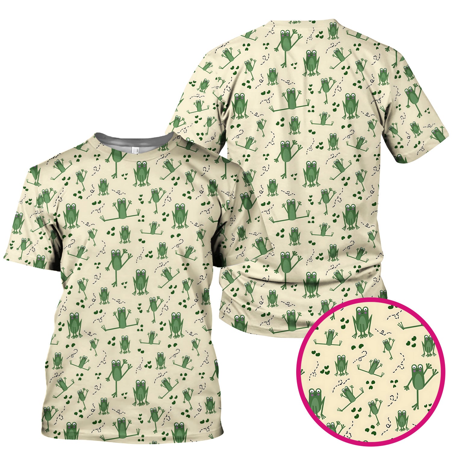 Frog Jumping Footprint Trail Pattern Scrub Top, Breathable Fabrics Nursing Uniform