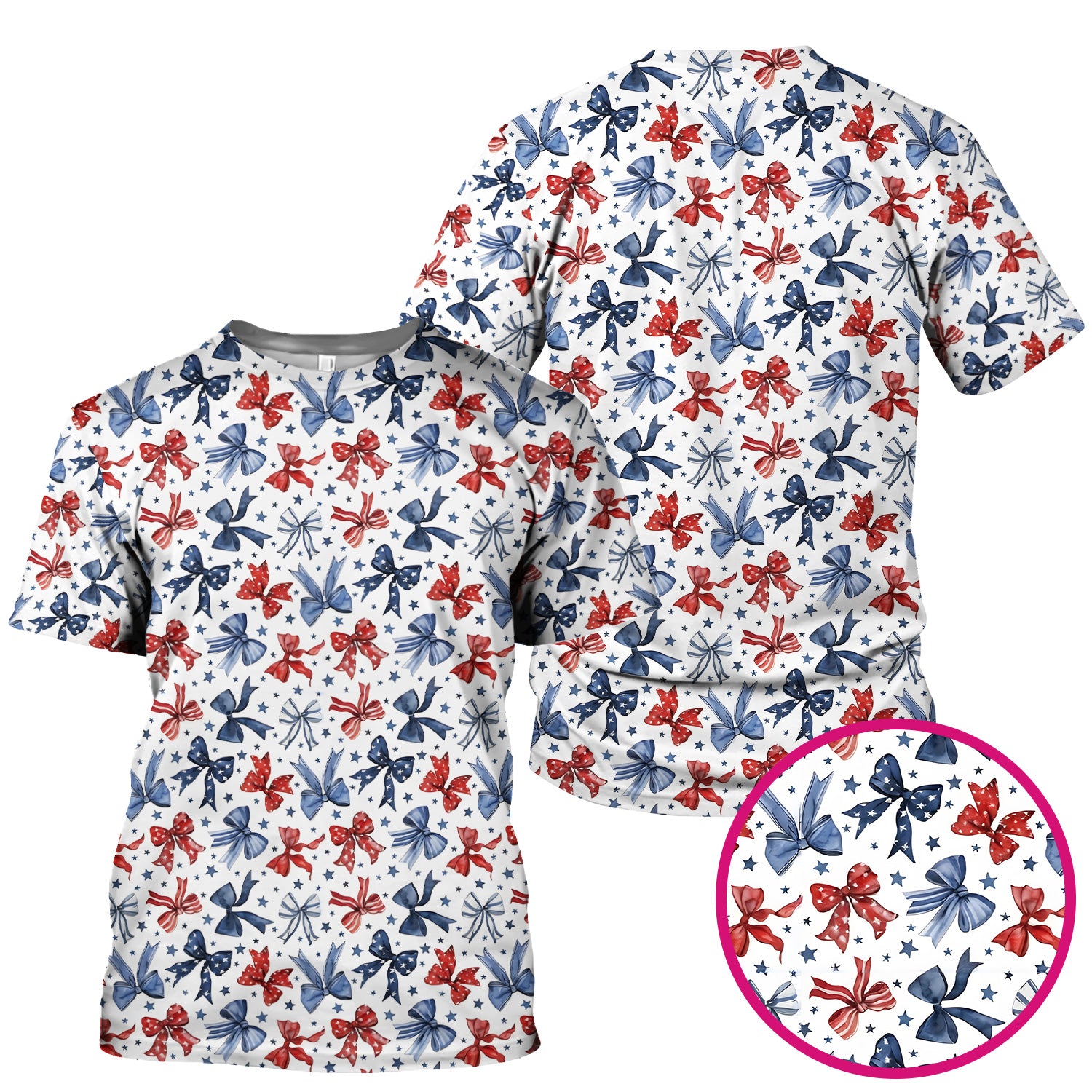 Patriotic Red Blue Ribbon Pattern Scrub Top, Comfortable Scrubs for Nurses