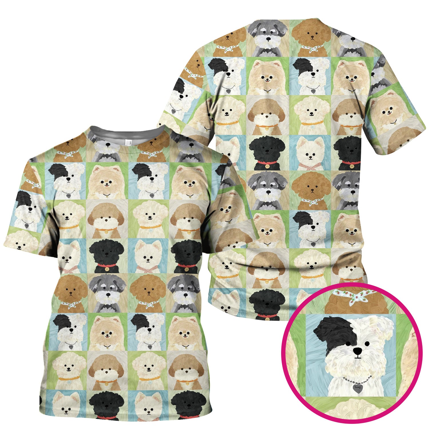 Adorable Different Dog Breeds Pattern Scrubs Top, Breathable Fabrics Nursing Uniform