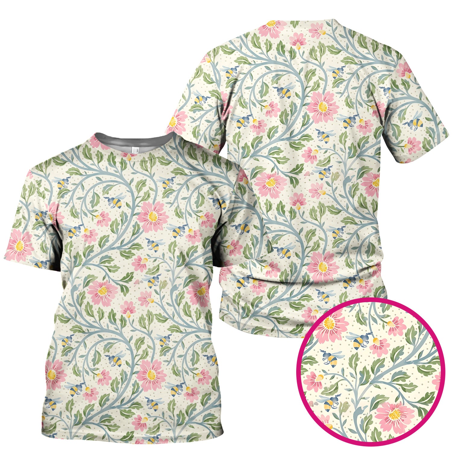 Cute Floral Bee Garden Nurse Pattern Scrub Top, Comfortable Scrubs for Nurses