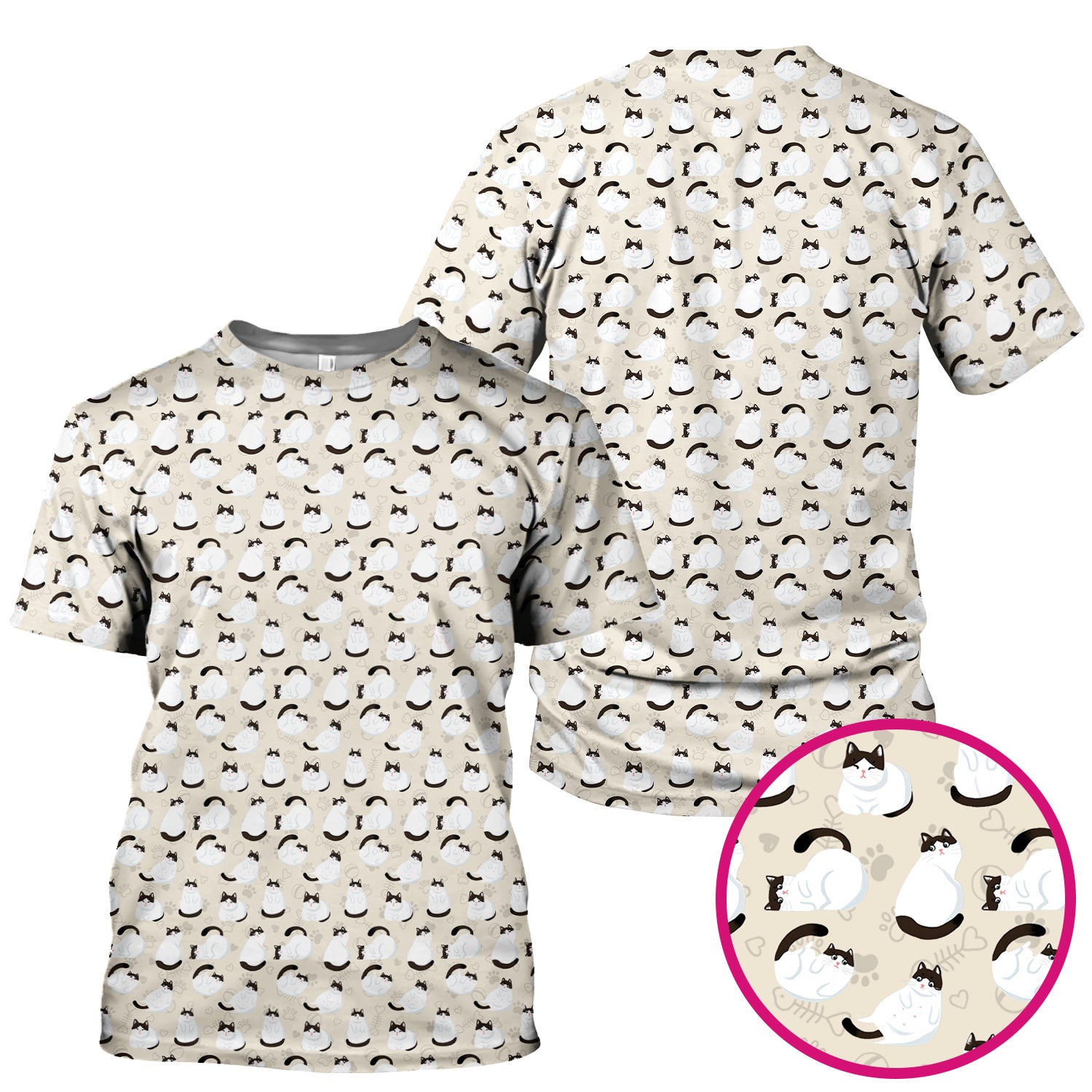 Cute Cat Pattern Medical Scrub Top, Breathable Fabrics Nursing Uniform