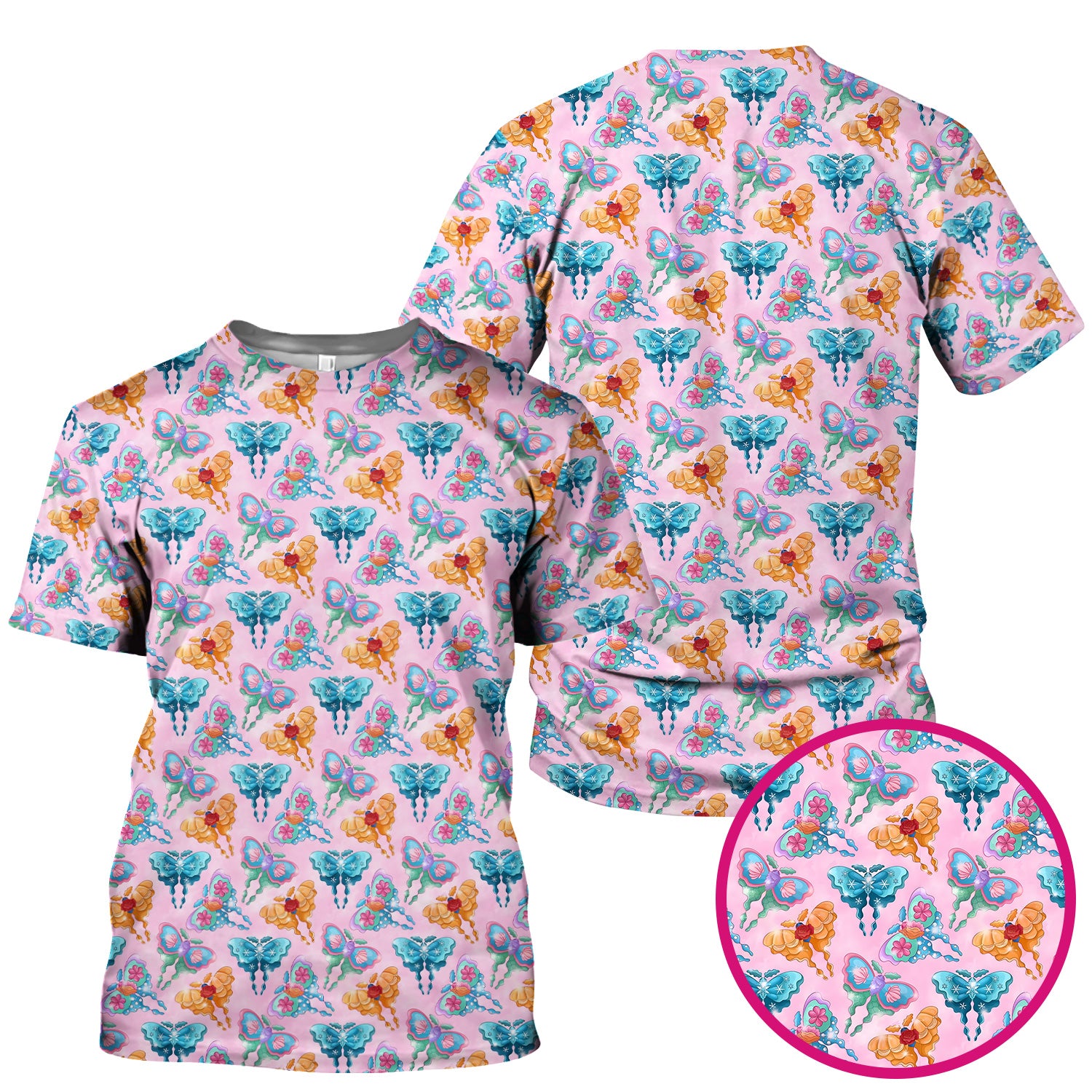Colorful Butterfly With Floral Blossom Pattern Scrub Top, Comfortable Scrubs for Nurses