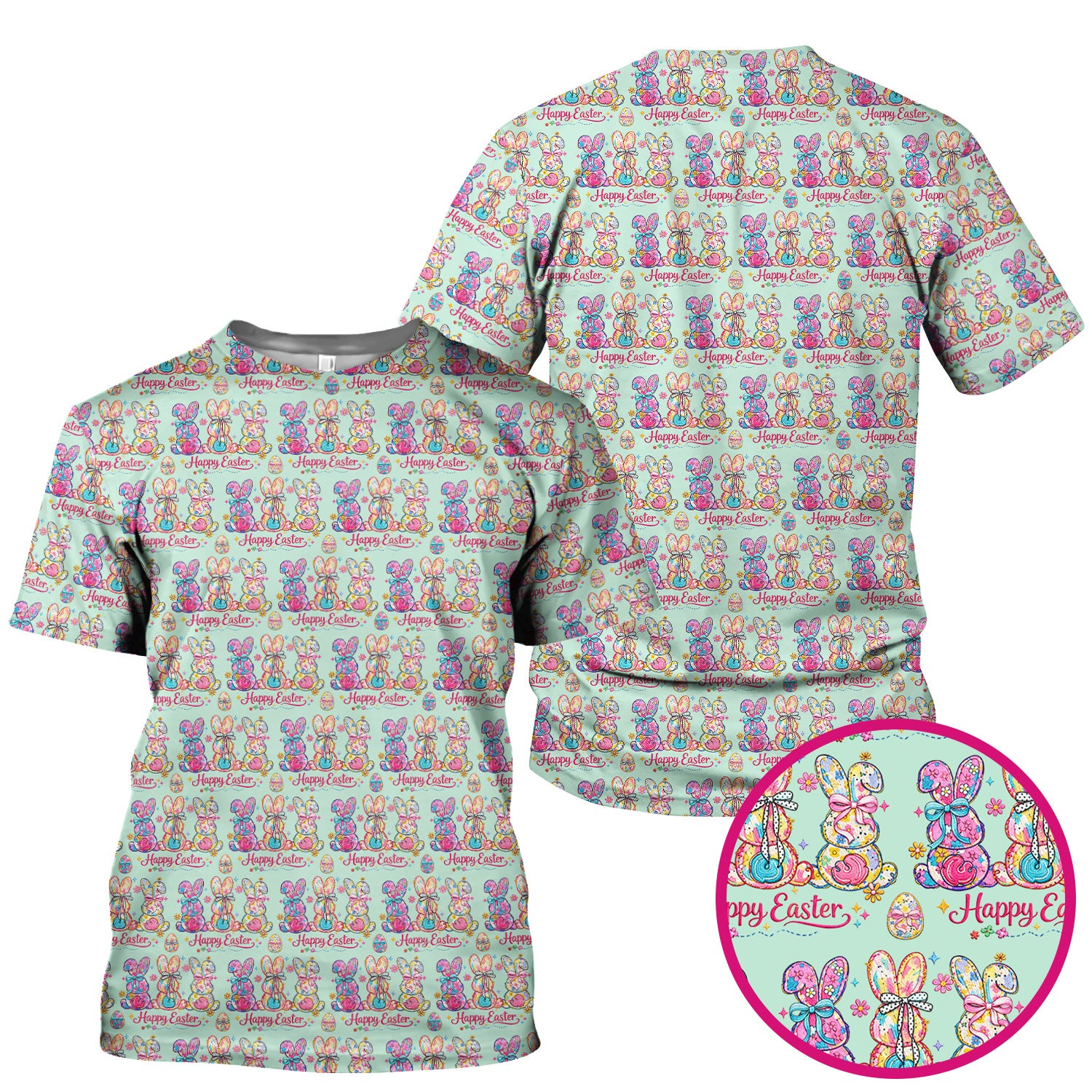 Pink Happy Easter Bunny Pattern Scrub Top, Comfortable Scrubs for Nurses