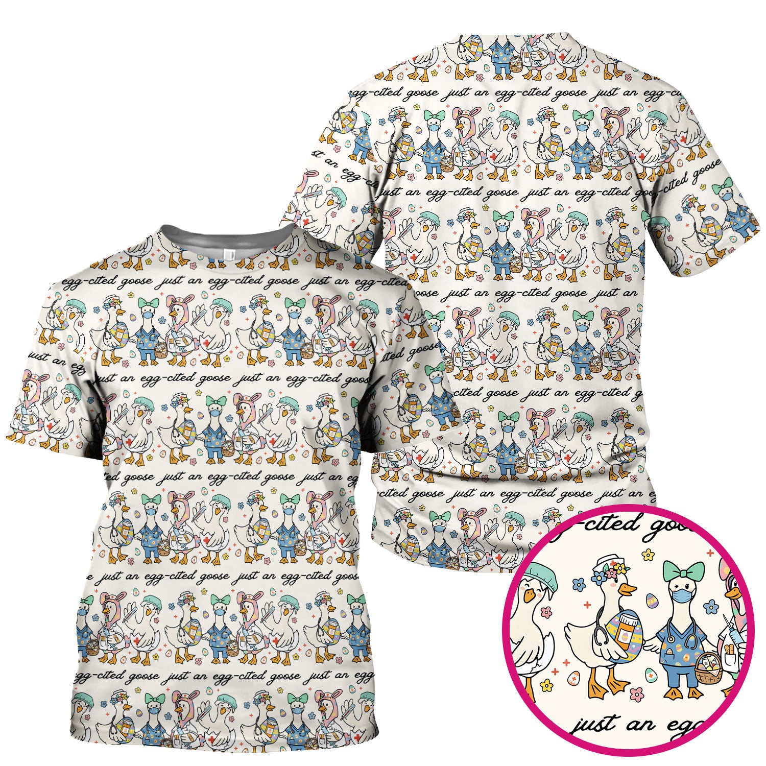Funny Easter Nurse Goose Pattern Scrub Top, Comfortable Scrubs for Nurses