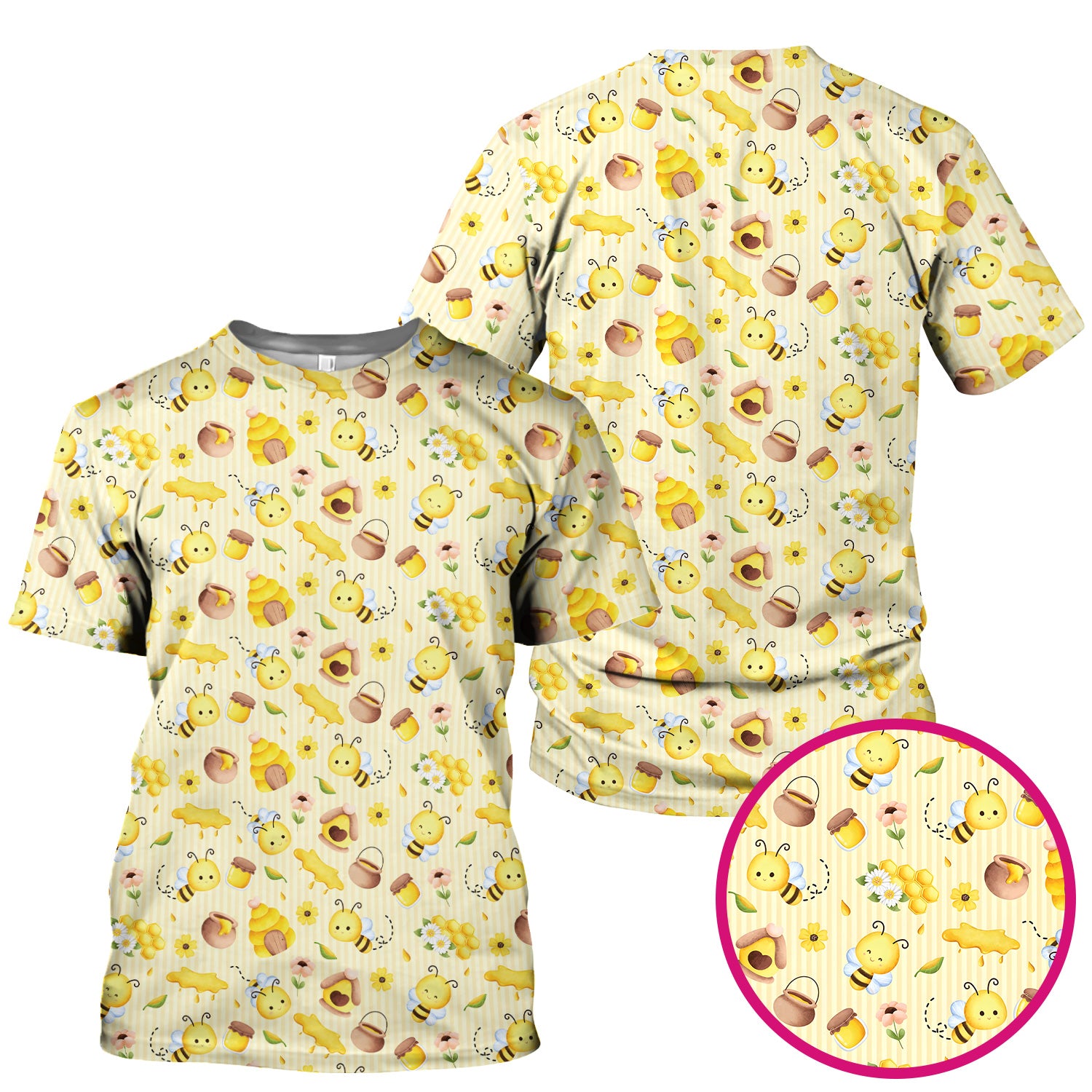 Cute Bee Honey Flower Stripe Pattern Scrub Top, Breathable Fabrics Nursing Uniform