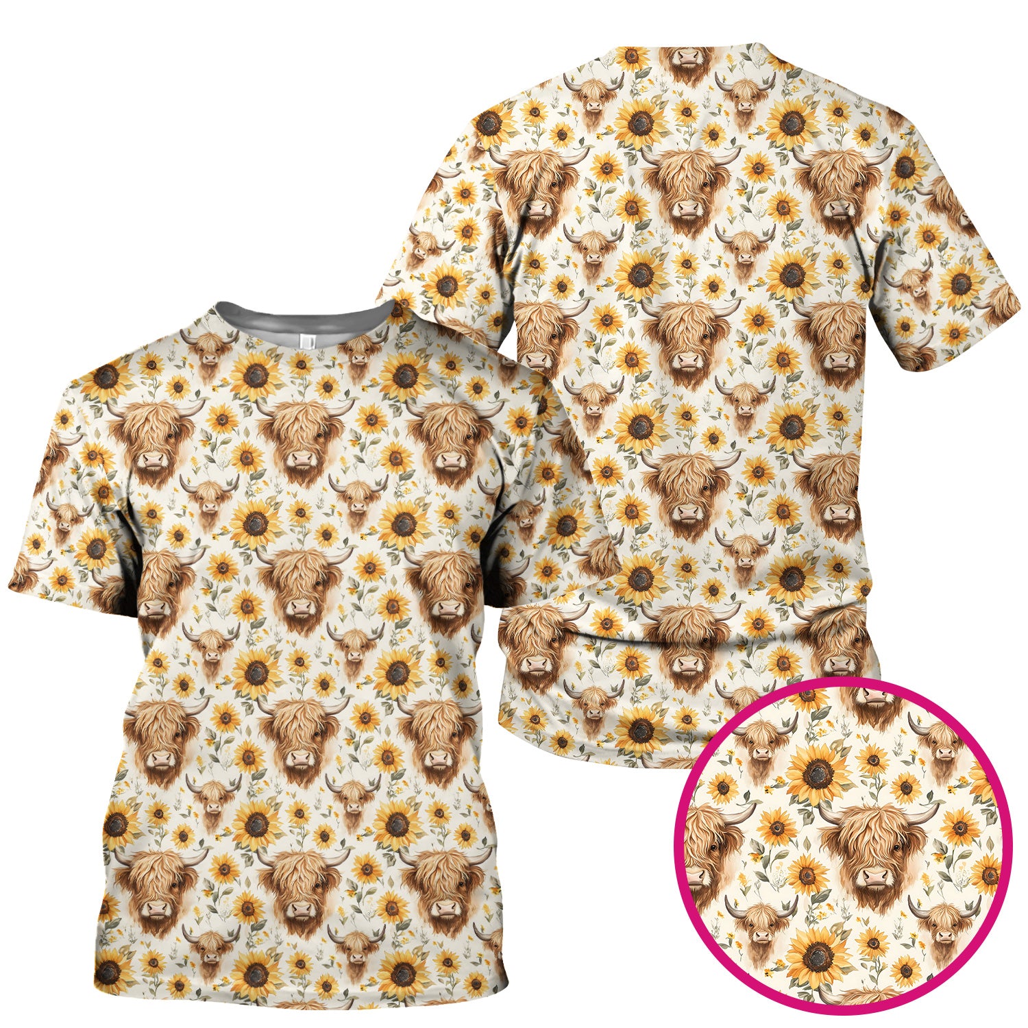 Highland Cow Sunflower Scrub Top, Rustic Farmhouse Nursing Uniform