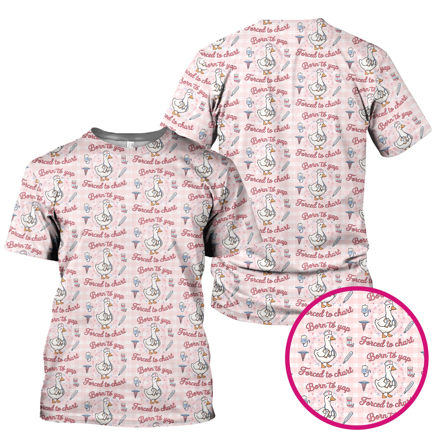 Funny Nurse Goose, Born To Yap Forced To Chart Pattern Scrub Top, Comfortable Scrubs for Nurses