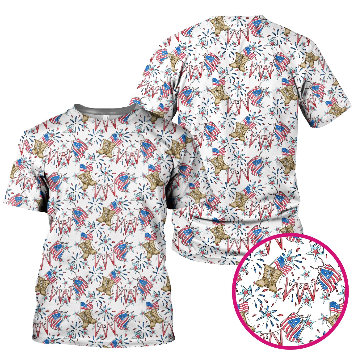 USA Boots Banner Pattern Scrub Top, Comfortable Scrubs for Nurses